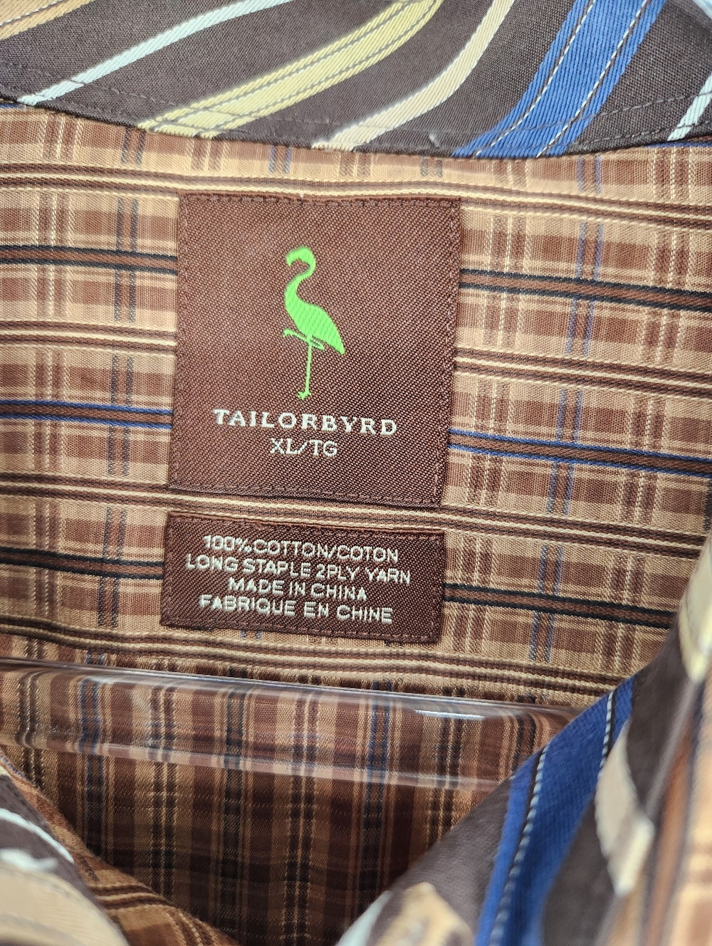 Tailorbyrd Long Sleeve Button Front Shirt Mens Size XL Brown Plaid Cotton - Picture 4 of 8